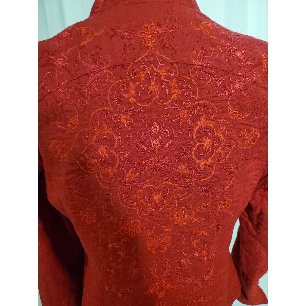 Coldwater Creek Blazer Jacket Womens 10 Red Button Up Lined Embroidered Jacquard - Picture 7 of 16
